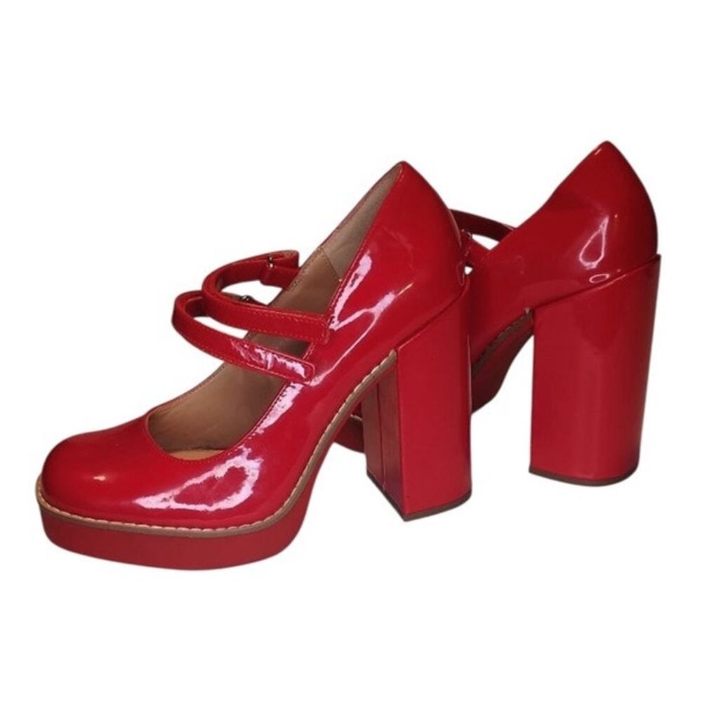 Steve Madden Twice Patent Red Platform Mary Jane Block Heels Double strap 9m - Picture 14 of 16